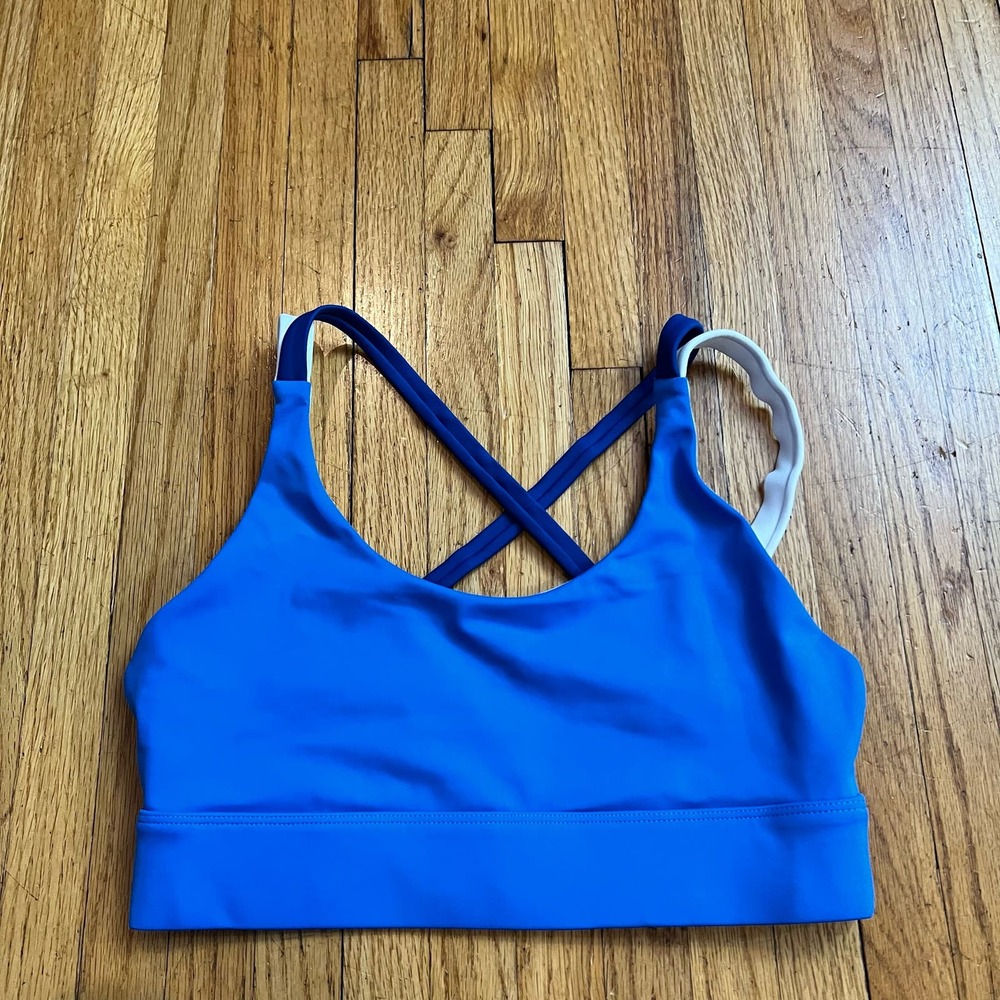 Zyia Sports Bra Womens Medium Strappy Blue Cross